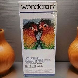 Wonderart Rug Kit Latch Hook Lovebirds 12" Square Tropical Birds USA 426209 New